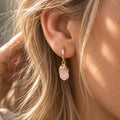 Raw Rose Quartz Huggie Earrings | Pink Gemstone Earrings | Gold or Silver Huggie Hoops | Dainty Crystal Earrings | Rose Quartz Jewelry