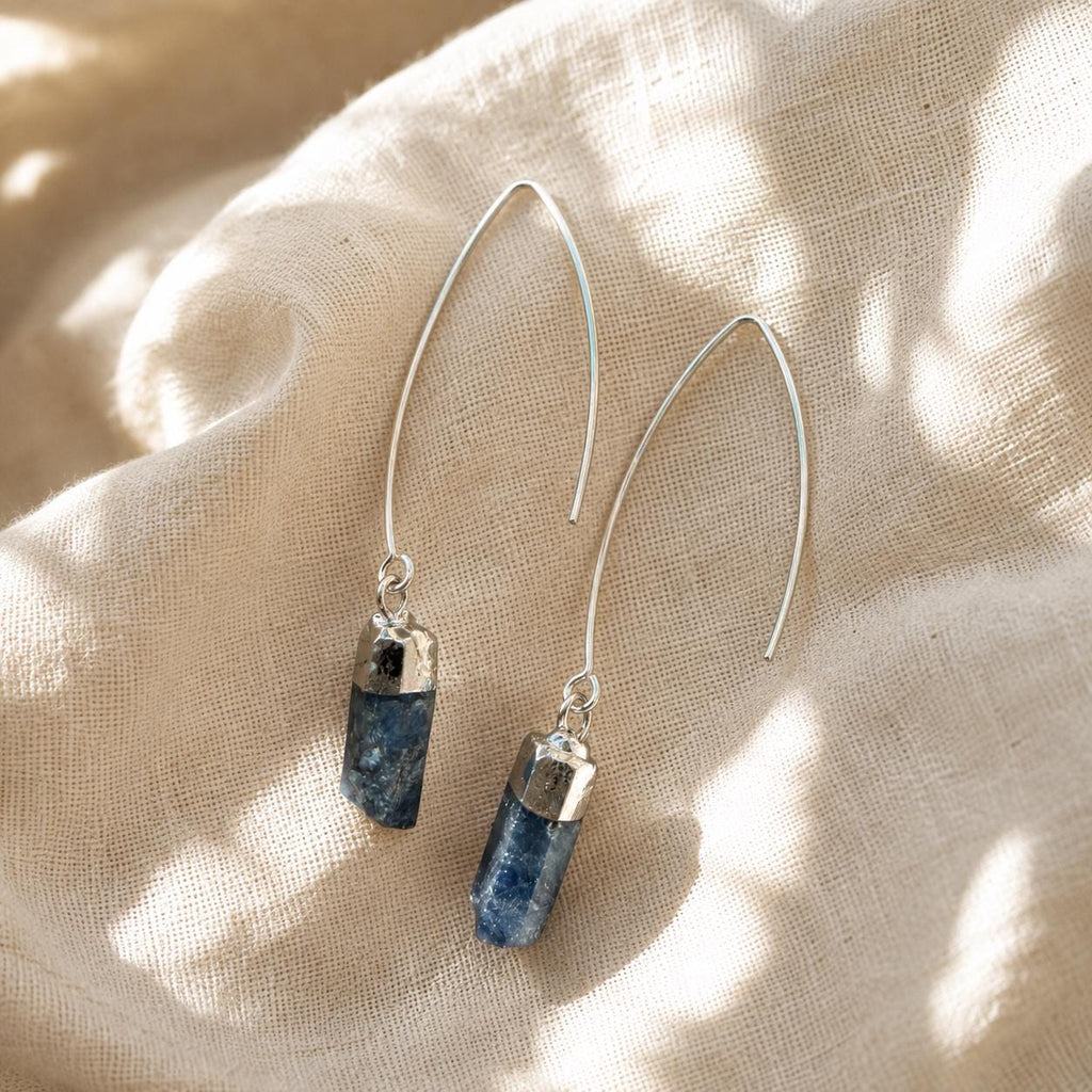 Raw Sapphire Earrings | September Birthstone Jewelry | Natural Sapphire Drop Earrings | Blue Gemstone Earrings