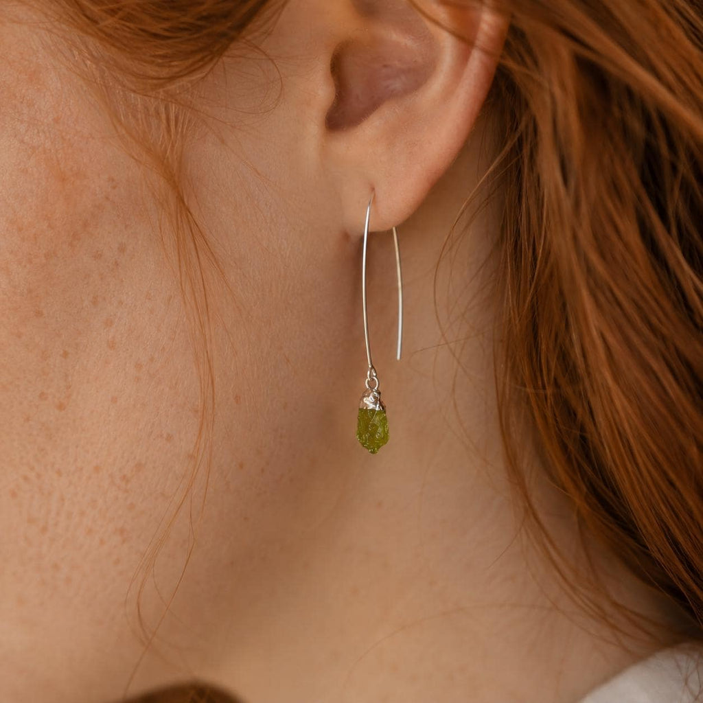 Raw Peridot Earrings | August Birthstone Jewelry | Natural Green Gemstone Drop Earrings