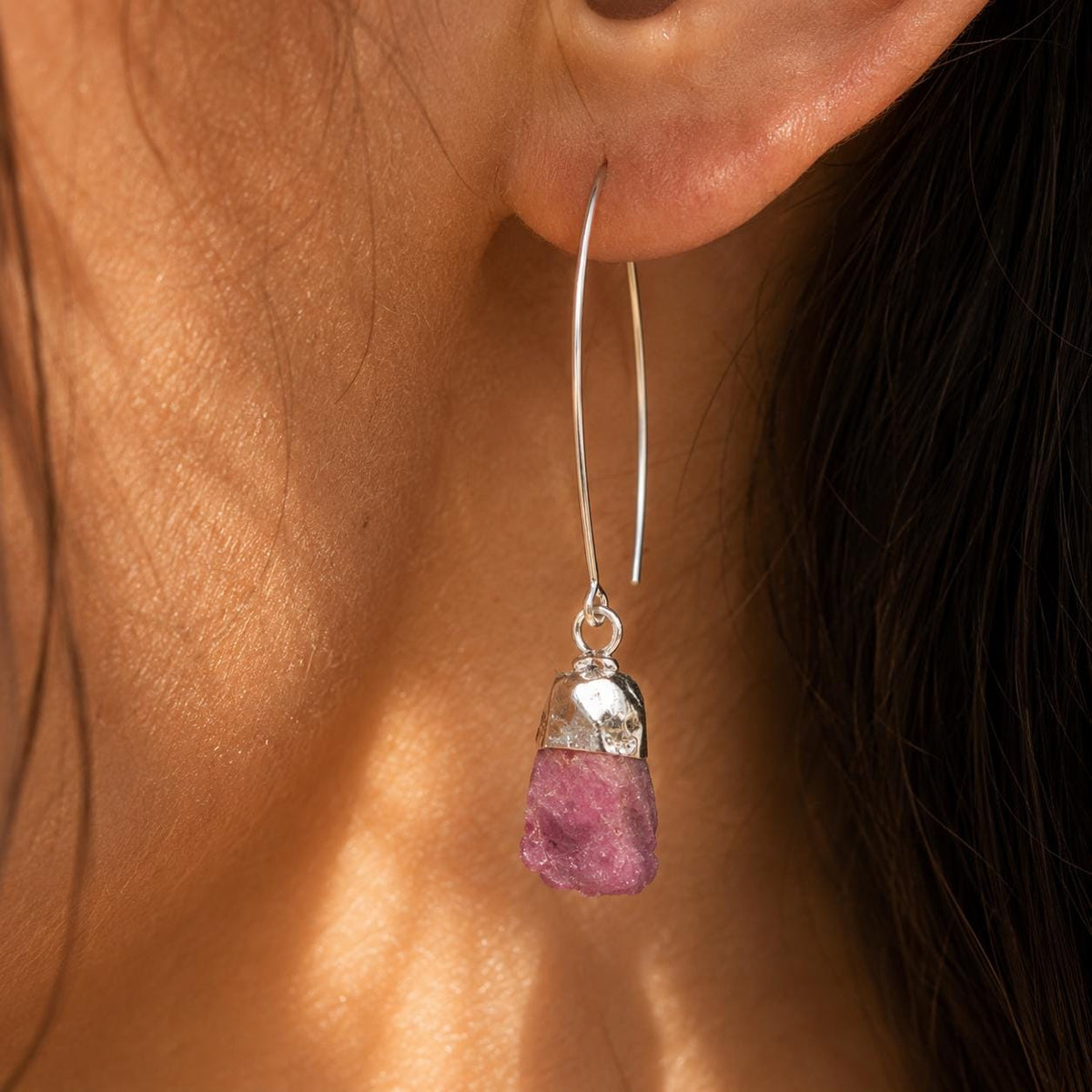 Raw Ruby Earrings | July Birthstone Jewelry | Natural Red Gemstone Drop Earrings