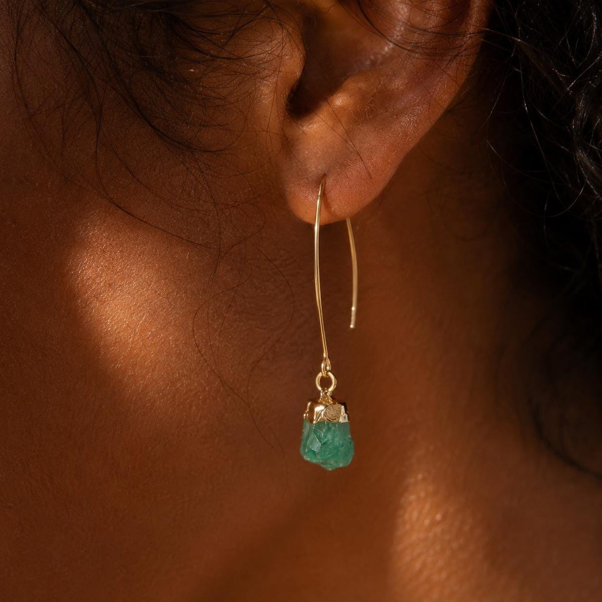 Raw Emerald Earrings | May Birthstone Jewelry | Natural Green Gemstone Drop Earrings