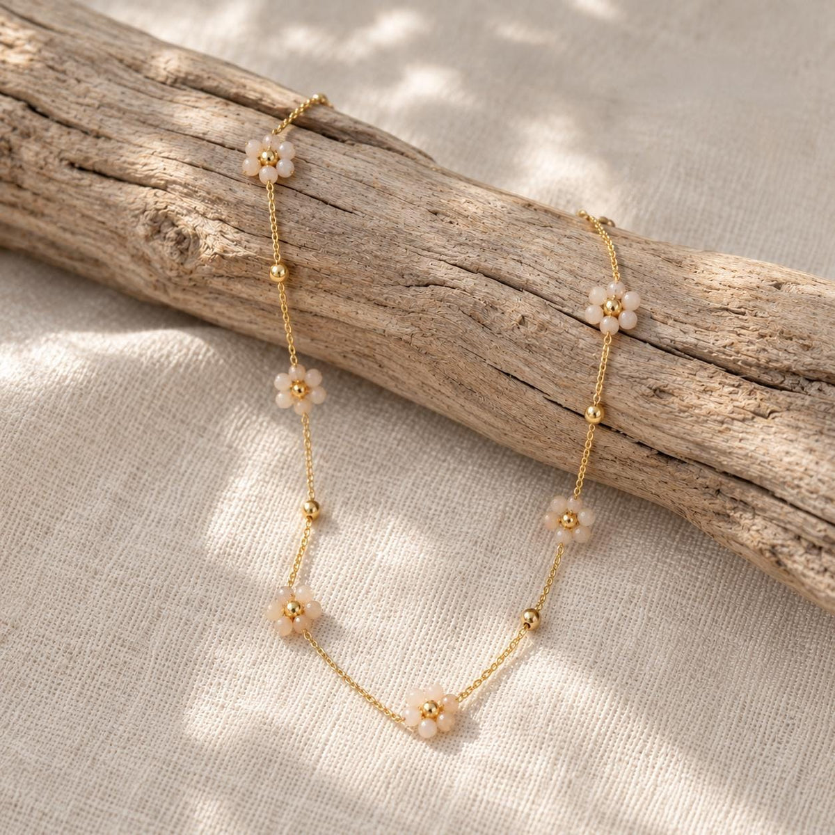 Dainty Flower Necklace | Gold Floral Beaded Necklace | Colorful Flower Jewelry | Delicate Layering Necklace | Flower Girl Necklace