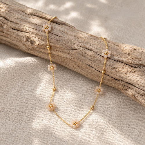 Dainty Flower Necklace | Gold Floral Beaded Necklace | Colorful Flower Jewelry | Delicate Layering Necklace | Flower Girl Necklace