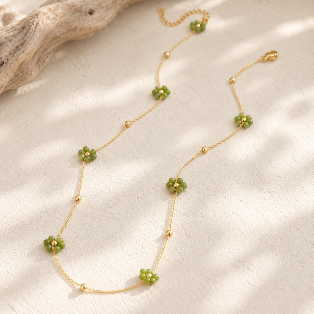 Dainty Flower Necklace | Gold Floral Beaded Necklace | Colorful Flower Jewelry | Delicate Layering Necklace | Flower Girl Necklace