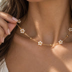 Dainty Flower Necklace | Gold Floral Beaded Necklace | Colorful Flower Jewelry | Delicate Layering Necklace | Flower Girl Necklace