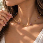Dainty Flower Necklace | Gold Floral Beaded Necklace | Colorful Flower Jewelry | Delicate Layering Necklace | Flower Girl Necklace