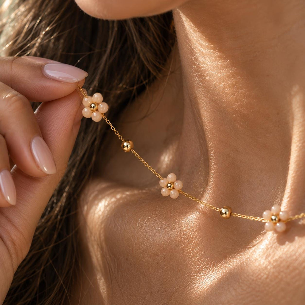 Dainty Flower Necklace | Gold Floral Beaded Necklace | Colorful Flower Jewelry | Delicate Layering Necklace | Flower Girl Necklace