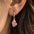 Raw Pink Opal Huggie Hoop Earrings | Dainty Pink Gemstone | March Birthstone Jewelry | Gift for Her