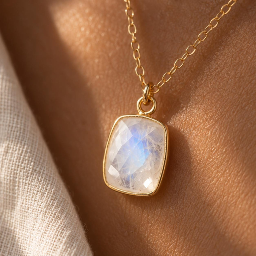 Natural Moonstone Necklace | 10x12mm Moonstone Pendant | Gold Gemstone Necklace | June Birthstone Jewelry | Dainty Moonstone Necklace