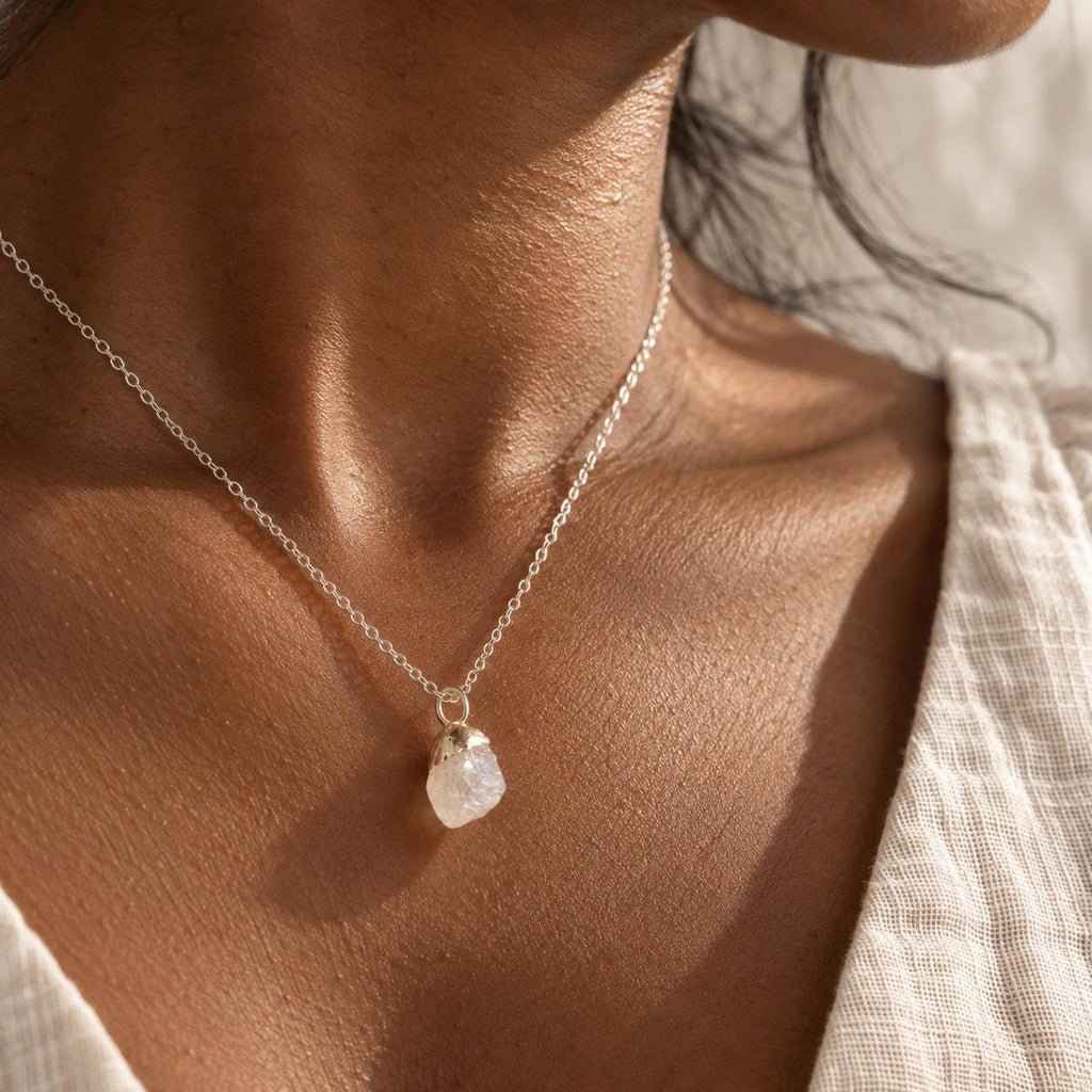 Raw Moonstone Necklace, Moonstone Pendant, Dainty Gemstone Necklace, New Beginnings Gift, Meaningful Gift for Her