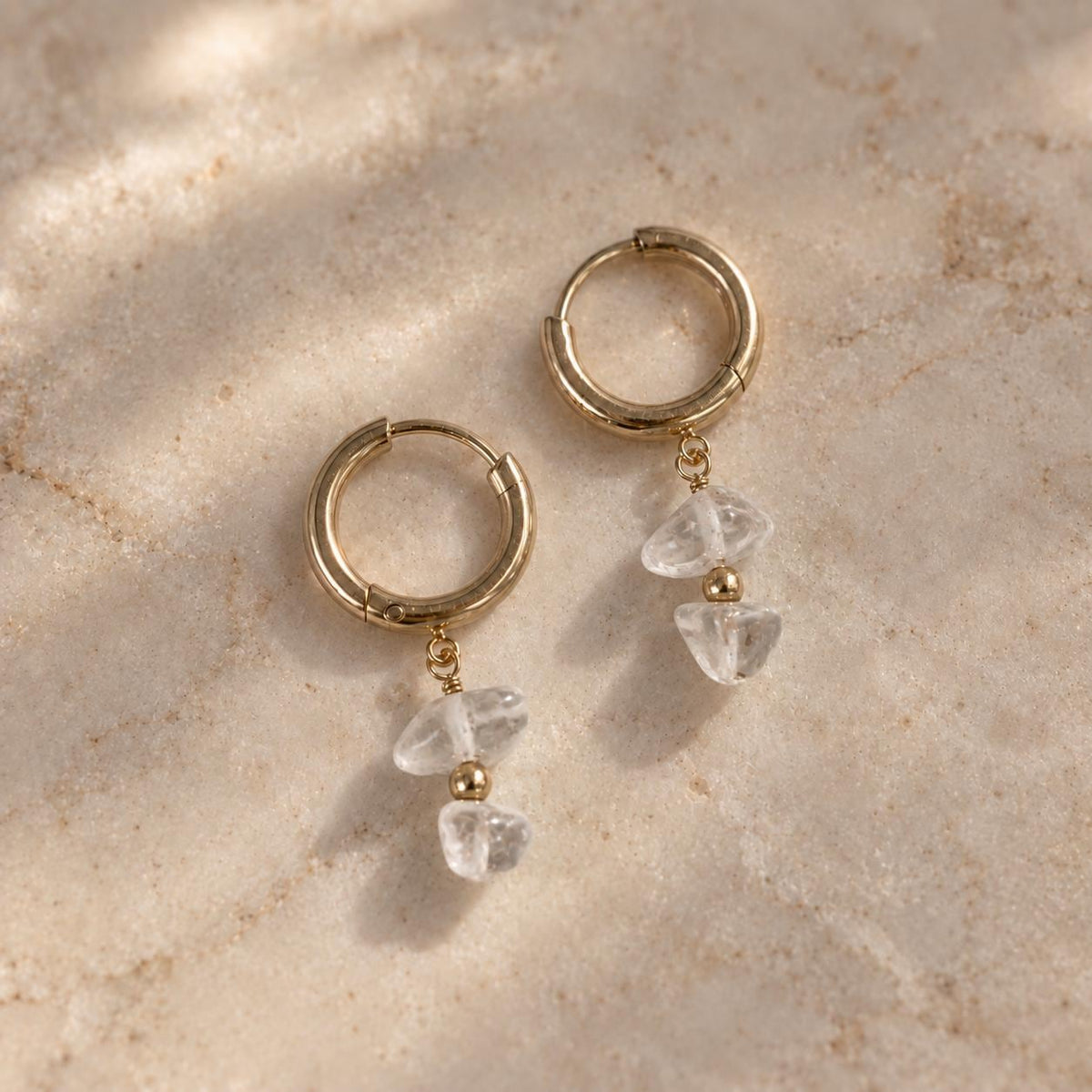 Clear Quartz Huggie Earrings | Natural Crystal Gold Hoops | Dainty Gemstone Earrings | Minimalist Crystal Jewelry