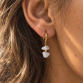 Moonstone Huggie Earrings | Natural Gemstone Gold Hoops | Dainty Moonstone Earrings | June Birthstone Jewelry
