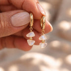 Moonstone Huggie Earrings | Natural Gemstone Gold Hoops | Dainty Moonstone Earrings | June Birthstone Jewelry