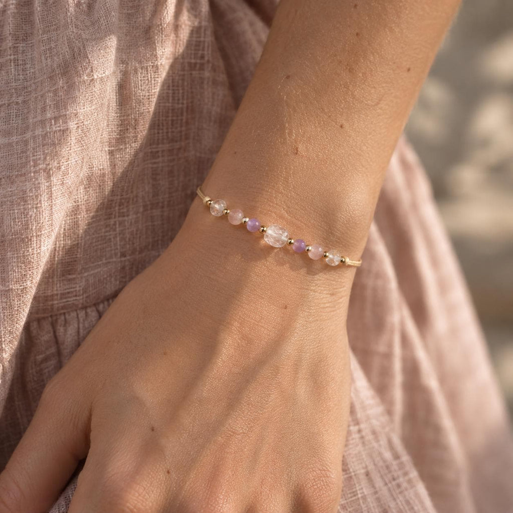 Aquarius Zodiac Bracelet | Natural Gemstone Astrology Bracelet | Amethyst Rose Quartz Aquamarine Clear Quartz | January February Birthday