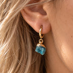 Raw Apatite Huggie Earrings | Blue Gemstone Earrings | Gold Huggie Hoops | Dainty Apatite Earrings | Raw Crystal Earrings
