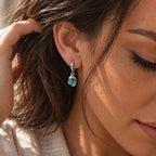 Raw Apatite Huggie Earrings | Blue Gemstone Earrings | Gold Huggie Hoops | Dainty Apatite Earrings | Raw Crystal Earrings
