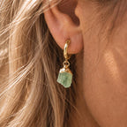 Raw Emerald Huggie Earrings | May Birthstone Earrings | Gold or Silver Huggie Hoops | Green Gemstone Earrings | Dainty Emerald Earrings