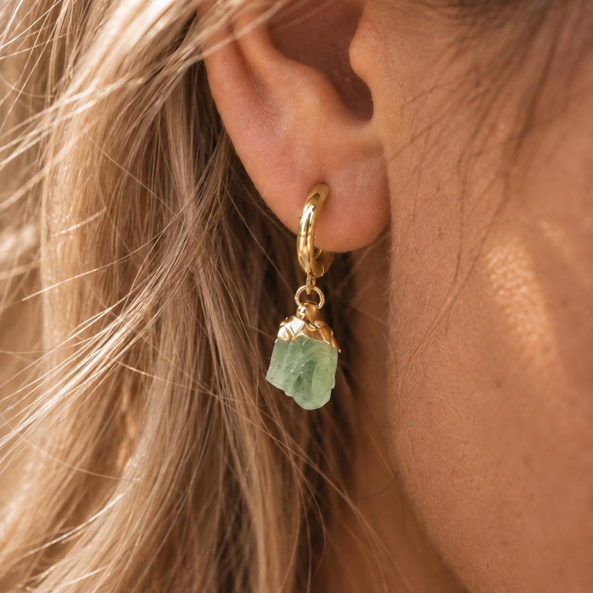 Raw Emerald Huggie Earrings | May Birthstone Earrings | Gold or Silver Huggie Hoops | Green Gemstone Earrings | Dainty Emerald Earrings