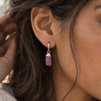 Raw Ruby Huggie Earrings | July Birthstone Earrings | Gold or Silver Huggie Hoops | Natural Ruby Earrings | Dainty Gemstone Earrings