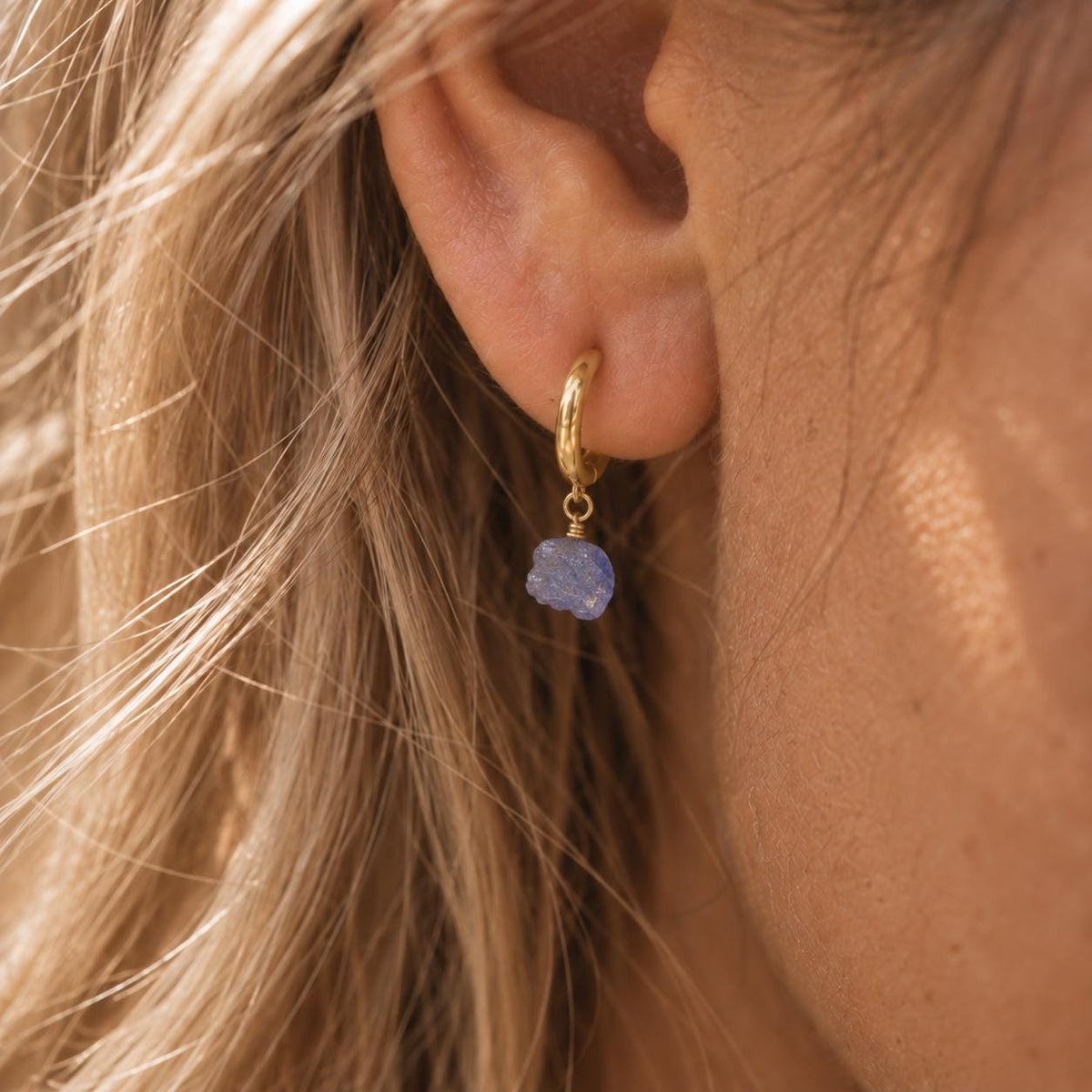 Raw Tanzanite Huggie Earrings | Natural Tanzanite Earrings | Raw Gemstone Hoops | December Birthstone Earrings | Gold or Silver