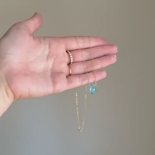 Blue Topaz Teardrop Necklace, December Birthstone Jewelry, Minimalist Blue Gemstone Necklace, Gift for Her
