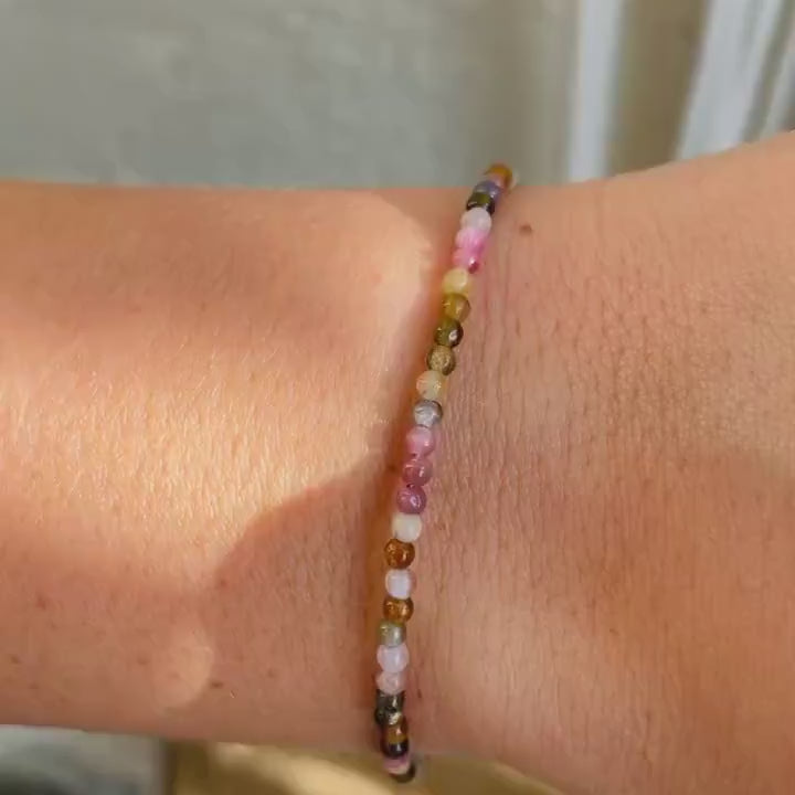 Dainty Tourmaline Gemstone Bracelet • October Birthstone • October Birthday Gift • Genuine Crystal Jewelry for Her • Dainty & Delicate