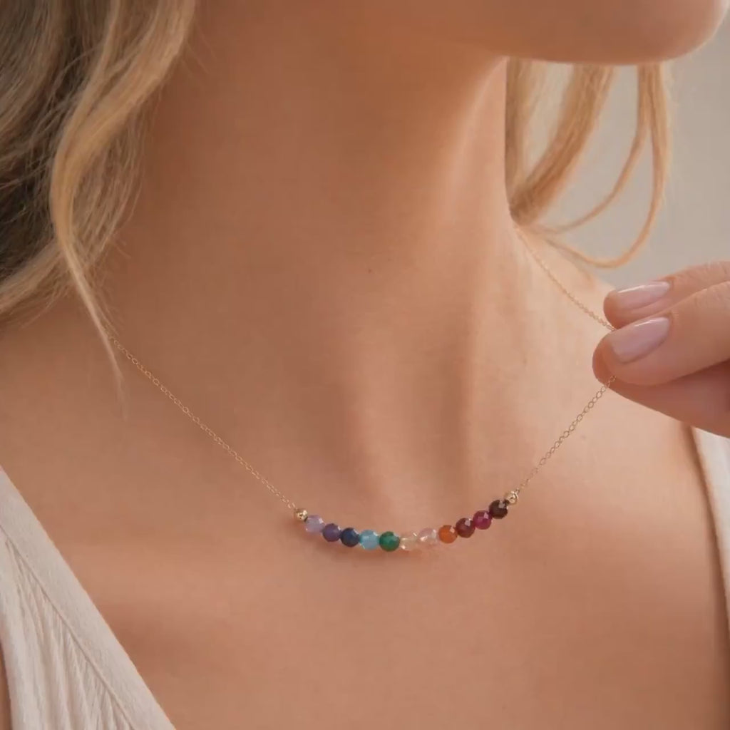 Rainbow Gemstone Necklace, Subtle Pride Jewelry, LGBTQ Jewelry Gift, Subtle Pride Necklace, Custom Length, Coming Out Gift