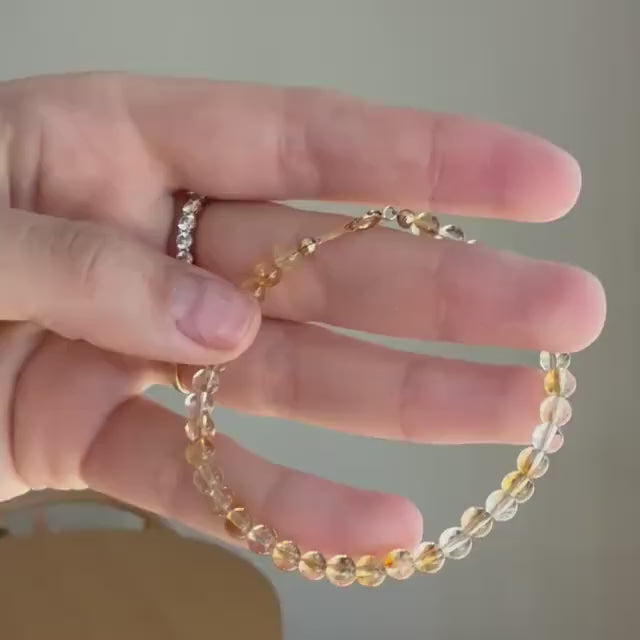 Natural Citrine Bracelet, 4mm Genuine Citrine Gemstone Bracelet, November Birthstone Jewelry, Minimalist Gold Filled Bracelet, Gift for Her