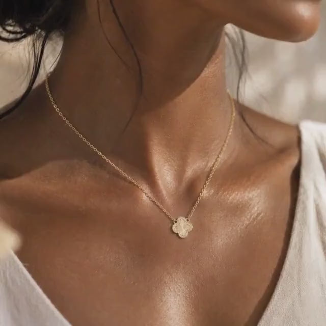 Clover Sunburst Pendant Necklace | Dainty Gold Quatrefoil Necklace | Minimalist Everyday Jewelry | Good Luck Gift for Her