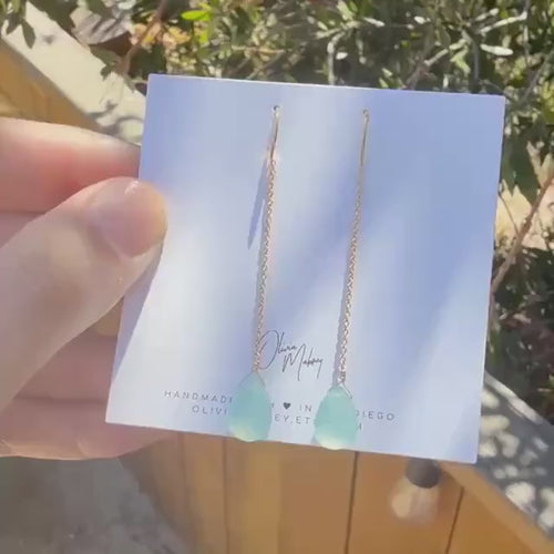 Blue Chalcedony Threader Earrings, Gold Threader Earrings, Minimalist Gemstone Earrings, Coastal Bridal Earrings, Dainty Drop Earrings