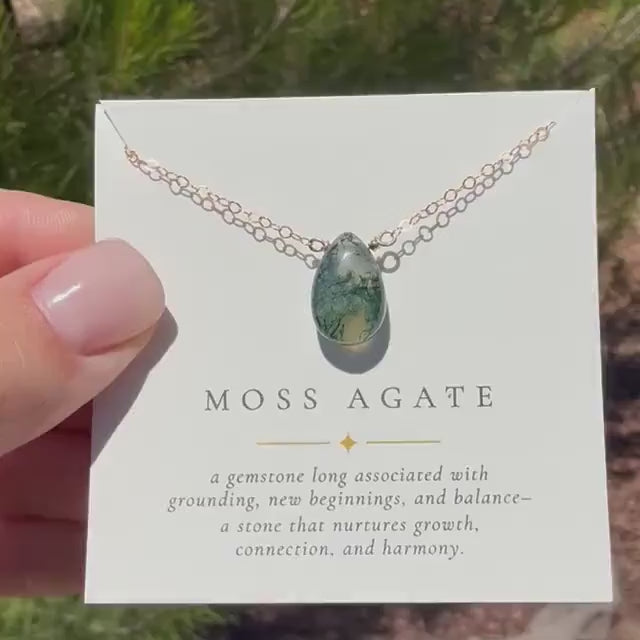 Moss Agate Necklace, Nature Inspired Jewelry, Dainty Green Gemstone Necklace, Minimalist Gift for Her