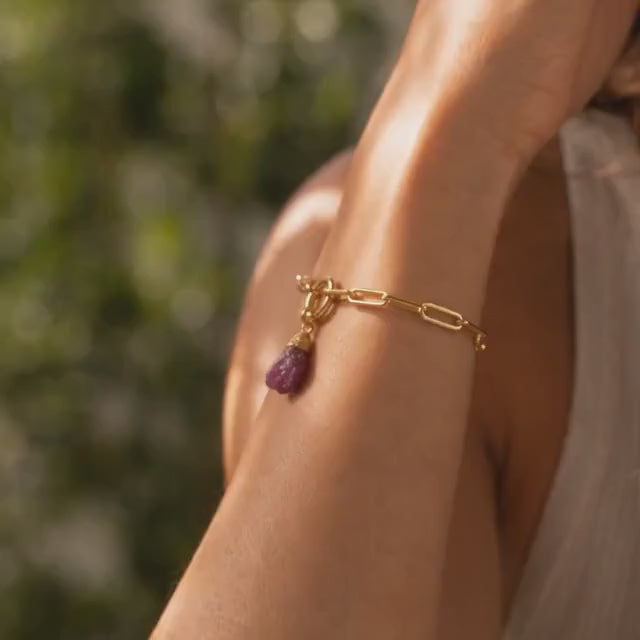 Raw Ruby Birthstone Bracelet | Gold or Silver Paperclip Chain Bracelet | July Birthstone Jewelry | Natural Ruby Gift for Her