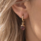 Raw Garnet Huggie Hoop Earrings | January Birthstone Jewelry | Dainty Red Gemstone Hoops